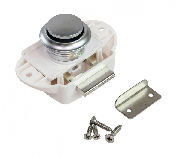 Замок дверной врезной, жемчуженый хром, белый корпус, D26мм