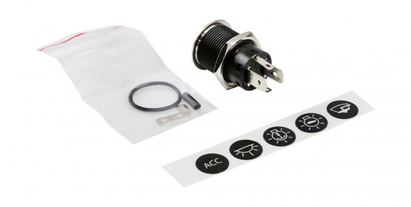 Кнопка с фиксацией, подсветка красная, наклейки, 12 В, 20А, 19мм (упаковка из 10 шт.)