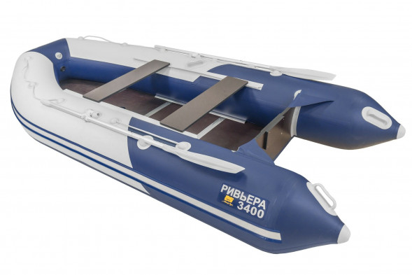 Надувная лодка ПВХ, Ривьера Компакт 3400 СК Комби, светло-серый/синий