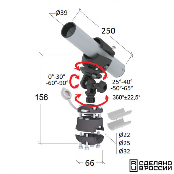 Держатель спиннинга сквозной на леер быстросъемный, алюминий