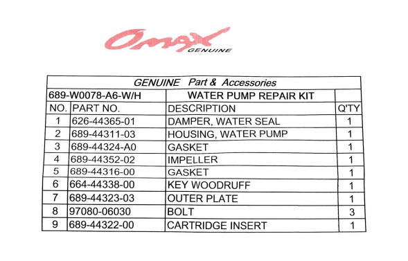 Ремкомплект помпы с корпусом Yamaha 20-30A, Omax