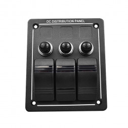 Панель бортового питания Skipper с кулисными переключателями переключателей - 3, с индикацией, автоматов - 3, алюминиевая