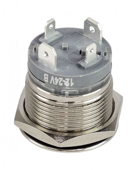 Кнопка без фиксации, подсветка синяя, 12 В, д.19 мм, Marine Rocket