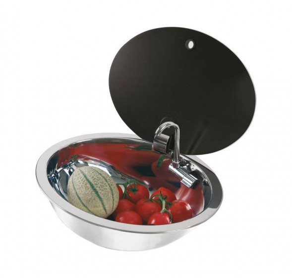 Мойка овальная с краном, стеклянная крышка, CAN, LR1450