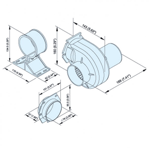 Вентилятор трюмный 12В, 2547 л/мин