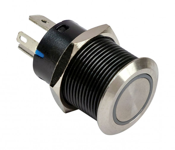 Кнопка без фиксации, подсветка синяя, 12 В, 20А, 19мм (упаковка из 10 шт.)