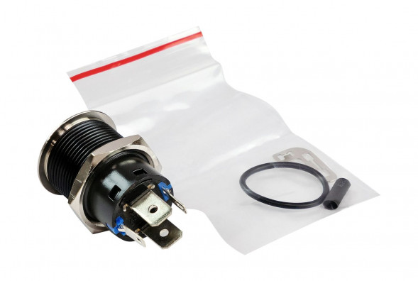 Кнопка без фиксации, подсветка синяя, 12 В, 20А, 19мм (упаковка из 10 шт.)