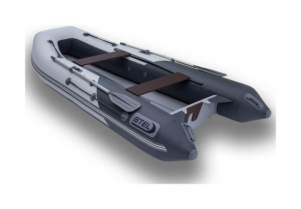 Лодка РИБ (RIB) STEL R-375, серый/оранжевый, накладки на рундук и банки, защита киля, корпус серый