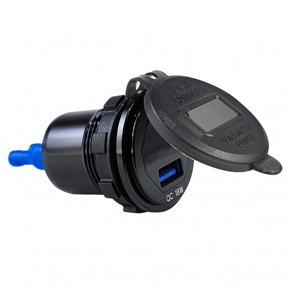 Гнездо зарядное в алюминиевом корпусе, USB + Type C + указатель мощности