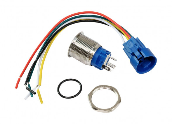 Кнопка с фиксацией в комплекте с контактным разъемом, 12/24 В 5А, OFF-ON 5P, D16 синяя подсветка