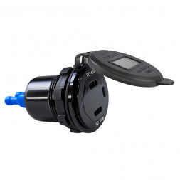 Гнездо зарядное в алюминиевом корпусе, два гнезда Type C + указатель мощности