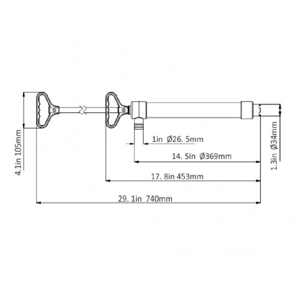 Помпа водооткачивающая ручная SeaFlo поршневая, 24,5 л/мин, патрубок 26,5 мм, длина 740мм