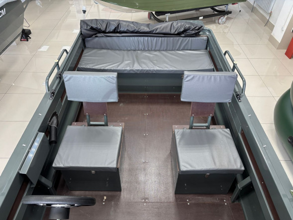 Моторная лодка, Неман 450 DCM PRO, зелёно-серая с Suzuki DF50ATL