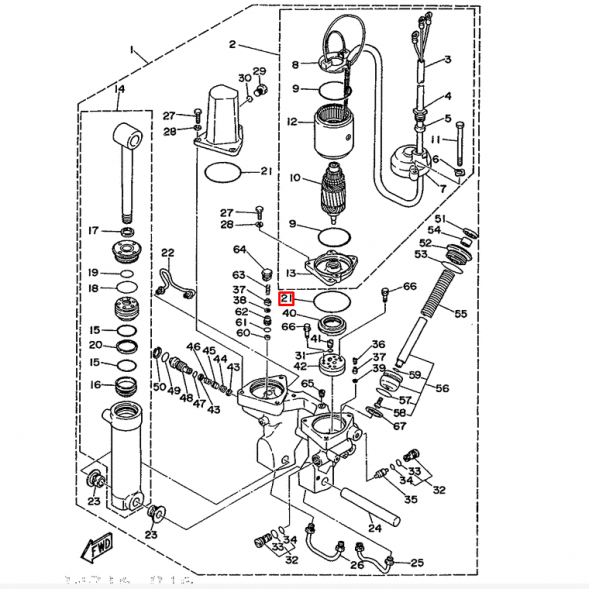 Кольцо уплотнительное моторчика гидроподъемника Yamaha 60-90 F200-300 (6H1-43869-10)