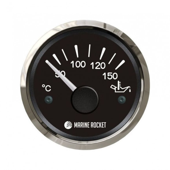 Указатель температуры масла 50-150 гр., черный циферблат, нержавеющий ободок, д. 52 мм, Marine Rocket