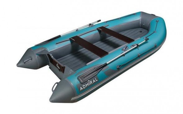 Надувная лодка ПВХ, Адмирал 375 S НДНД,  роульс, рым, накладки, голубой/серый