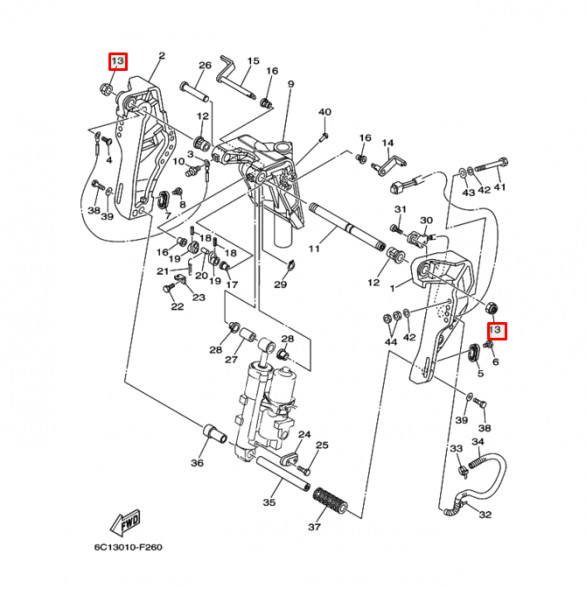 Гайка на ось подъема двигателя Yamaha F40-350 (90185-22007) (Yamaha)