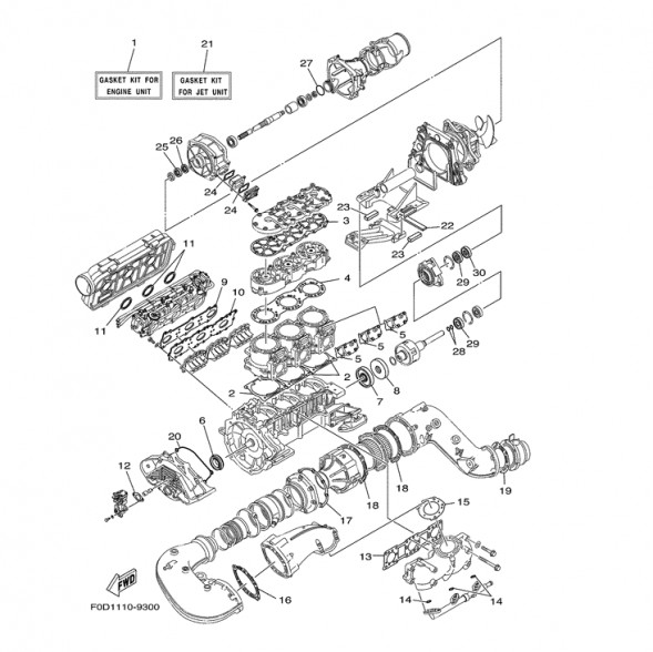 Ремкомплект ДВС гидроцикл Yamaha GP1200 66V-W0001-00 (NE)