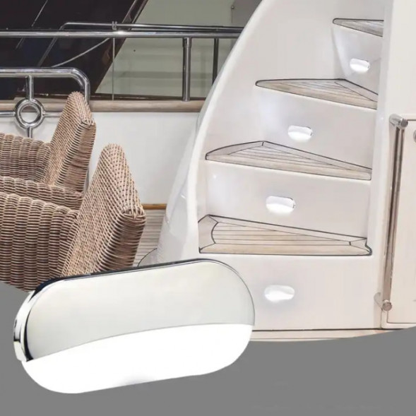 Светильник для подсветки палуб и трапов светодиодный, холодный белый свет, нерж. сталь