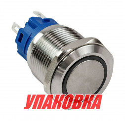 Кнопка без фиксации, подсветка синяя, 12 В, д. 19мм (упаковка из 10 шт.)