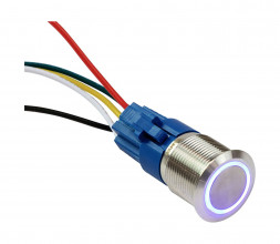 Кнопка с фиксацией в комплекте с контактным разъемом, 12/24 В 5А, OFF-ON 5P, D22 синяя подсветка