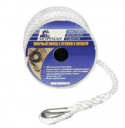 Трехпрядный якорный конец "Мореман", 12,7 мм x 60 м, белый