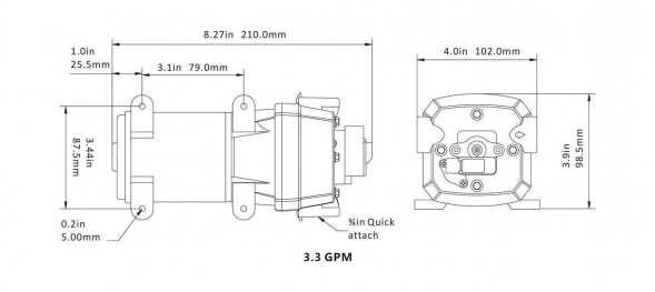 Помпа водоподающая мембранная SeaFlo, 24 В, 10 л/мин, 1.2 бар, 1.5 А