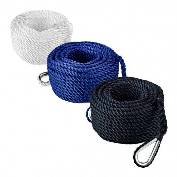 Трос (конец) якорный Skipper трёхпрядный, 10мм, нейлон 30м, синий