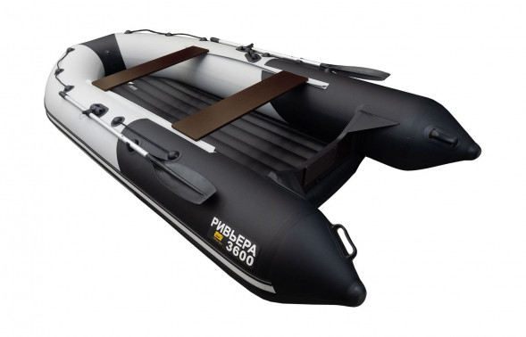 Надувная лодка ПВХ, Ривьера Компакт 3600 НДНД Комби, светло-серый/черный