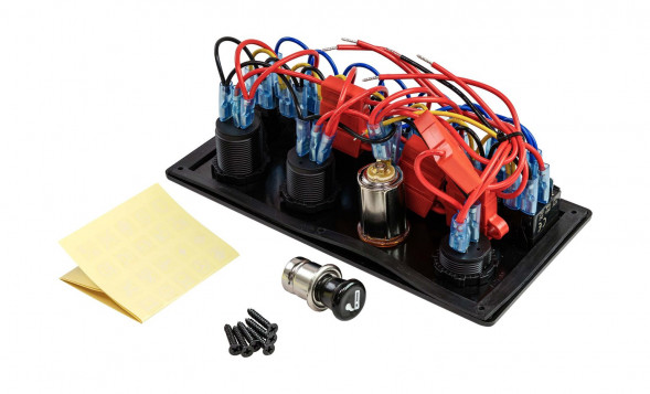 Панель бортового питания 8 переключателей, USB зарядка, розетка, вольтметр, прикуриватель (упаковка из 2 шт.)