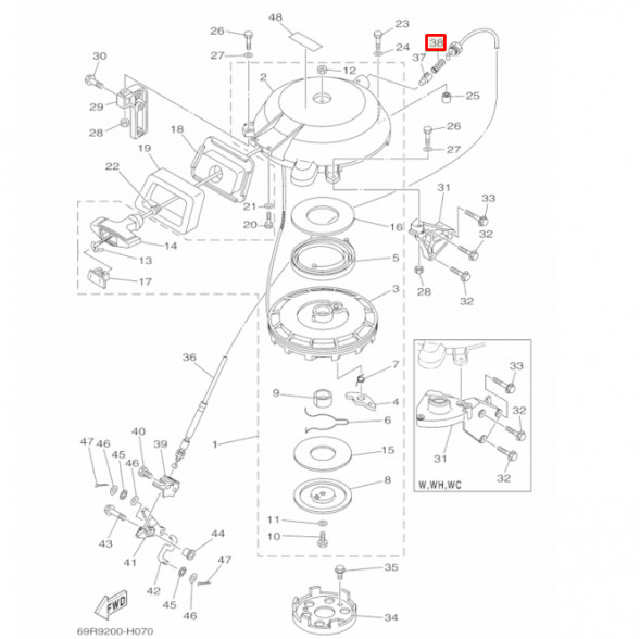 Стопор блокировки запуска (в сборе с пружиной 90501-10227) Yamaha 4-50 (HINGAN)