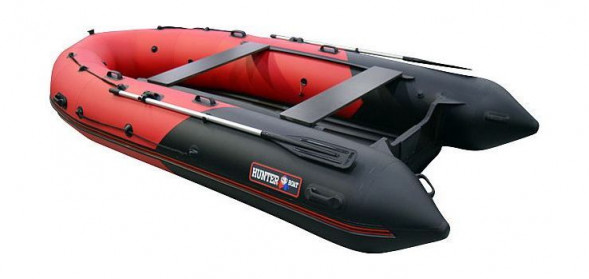 Надувная лодка ПВХ, Хантер 420 Про НДНД, красный/черный