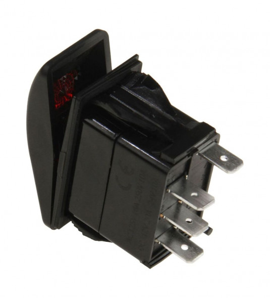 Переключатель трехпозиционный (ON)-OFF-ON 12 В/20А 4Р с подсветкой без фиксации 1 положения (упаковка из 25 шт.)