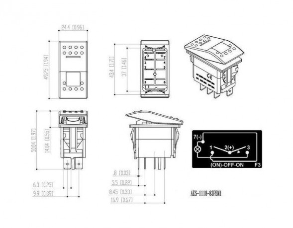 Переключатель трехпозиционный (ON)-OFF-ON 12 В/20А 4Р с подсветкой без фиксации 1 положения (упаковка из 25 шт.)