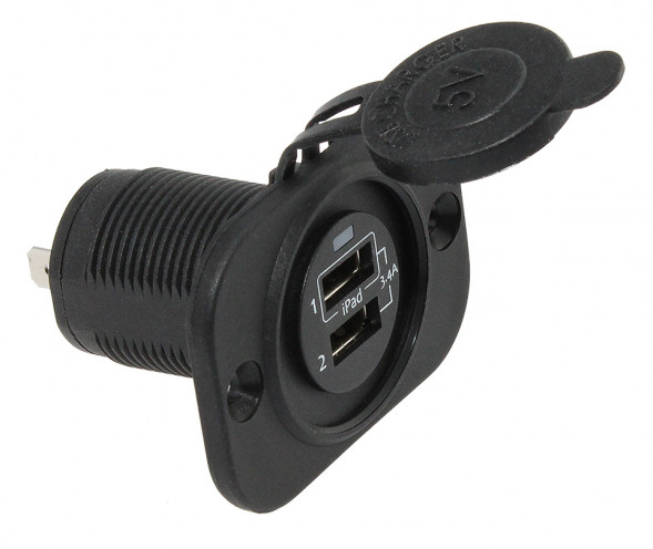 Гнездо зарядное 2хUSB, черное