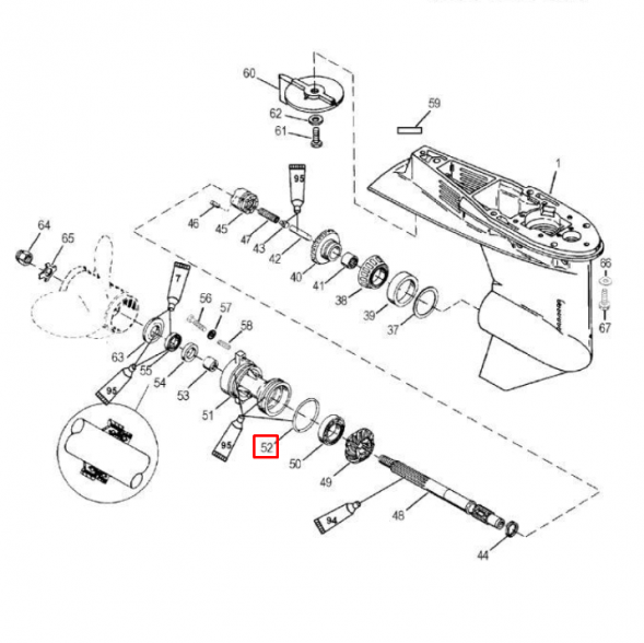 Кольцо уплотнительное редуктора Mercury 40/50/60 EFI 4-такта (25-815460) (Kacawa)