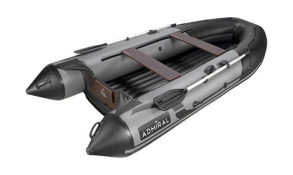 Надувная лодка ПВХ, Адмирал 375 S НДНД,  роульс, рым, накладки, серый/черный