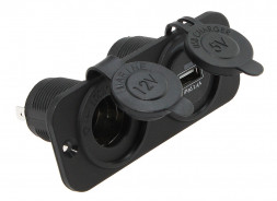 Гнездо зарядное USB + прикуриватель, черное