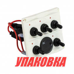 Панель бортового питания 5 переключателей, индикация, вольтметр, белая (упаковка из 10 шт.)