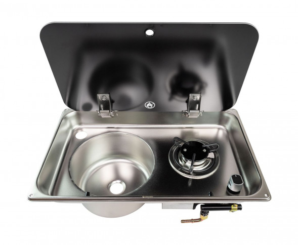 Плита газовая с круглой мойкой, стеклянная крышка, Marine Rocket