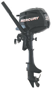 Лодочный мотор «Mercury F2.5M» с дейдвудом 381 мм., с ручным запуском и румпельным управлением.