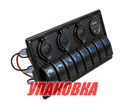 Панель бортового питания 8 переключателей, USB зарядка, розетка, вольтметр, прикуриватель (упаковка из 4 шт.)