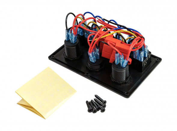 Панель бортового питания 6 переключателей, USB зарядка, разъем прикуривателя, вольтметр (упаковка из 4 шт.)