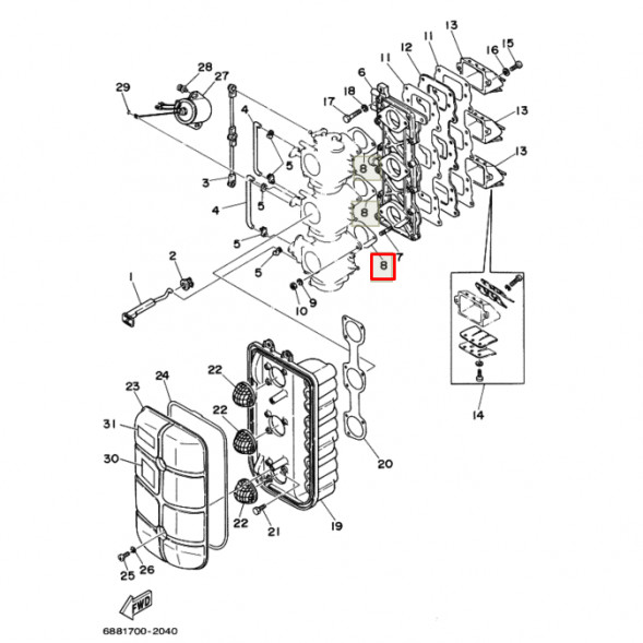 Прокладка впускного коллектора Yamaha 50-85 (без упаковки)