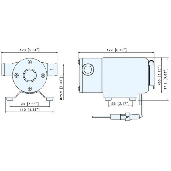 Насос водяной 400GPH, 172х128х97 мм, 12V, под шланг 25 мм