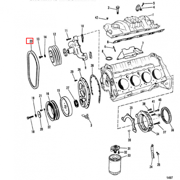 Ремень генератора (клиновой) MERCRUISER 4.3/5.0/5.7L (57-93658Q) (Quicksilver)