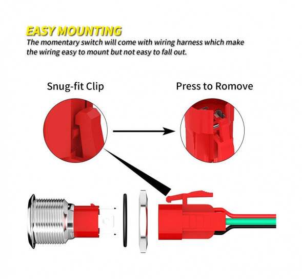 Кнопка с фиксацией, подсветка красная, 12 В, д. 19мм (упаковка из 40 шт.)
