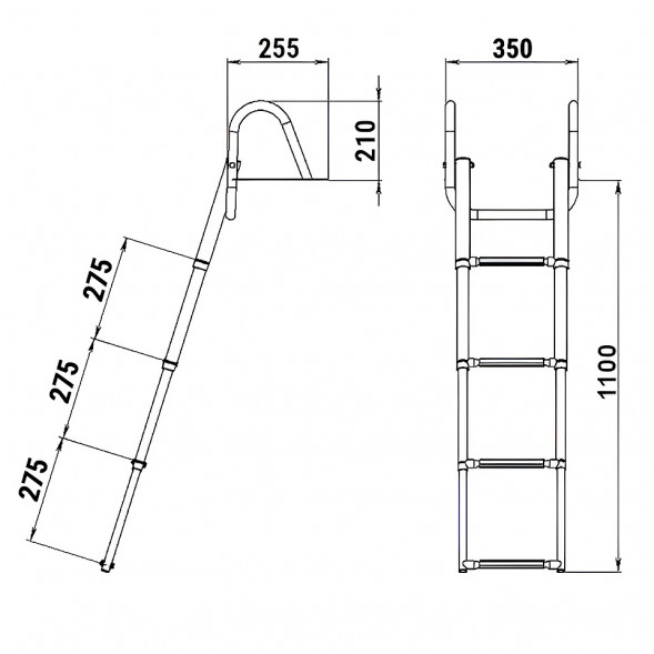 Трап телескопический с поручнем, 4 белых ступени (ширина 350 мм.)