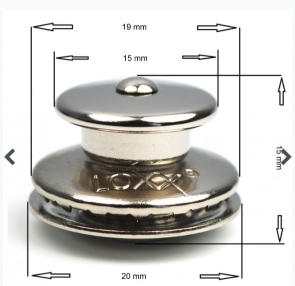 Кнопка цанговая типа &quot;Tenax&quot; хромированная латунь, ткань до 6 мм
