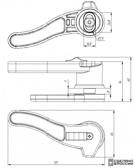 Ручка-задвижка поворотная левая, полиамид